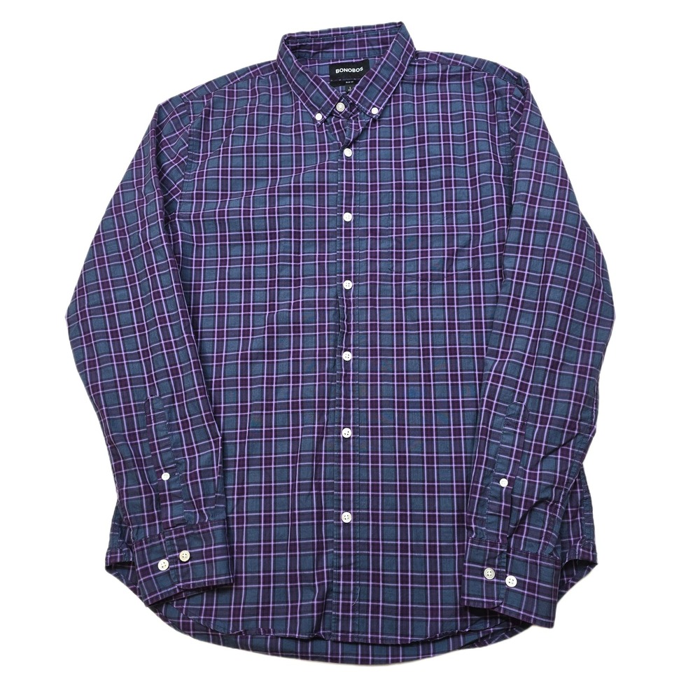 Bonobos Mens Slim Fit Shirt Mens Large Purple Plaid Button Down Long Sleeve‎